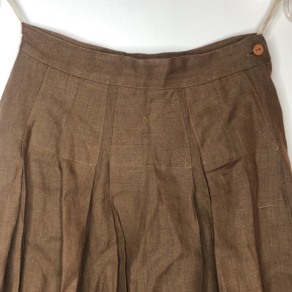 VINTAGE ECRU PARIS BROWN PLEATED SKIRT - Picture 2 of 6